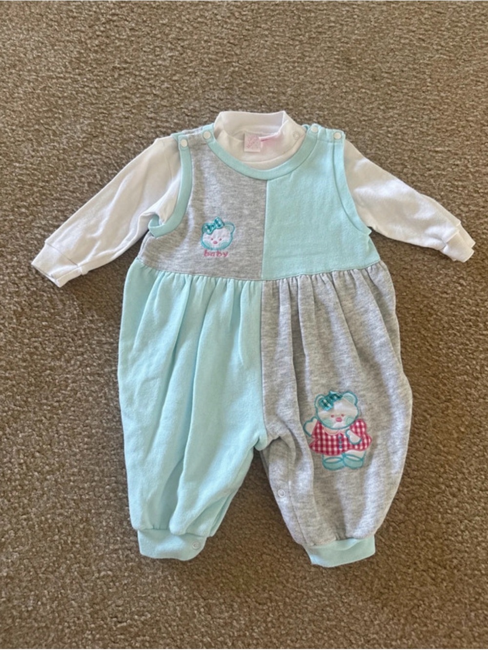 Baby Two-Tone Blue & Gray One-Piece Bodysuit with Bear Appliqués 6-9 months